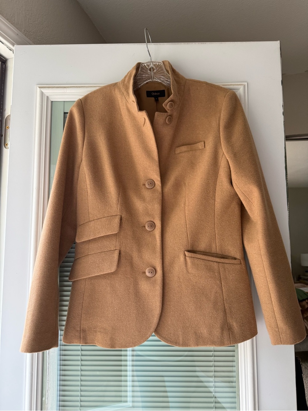 Quince Italian Wool Stand-Collar Blazer – Camel – Size Small